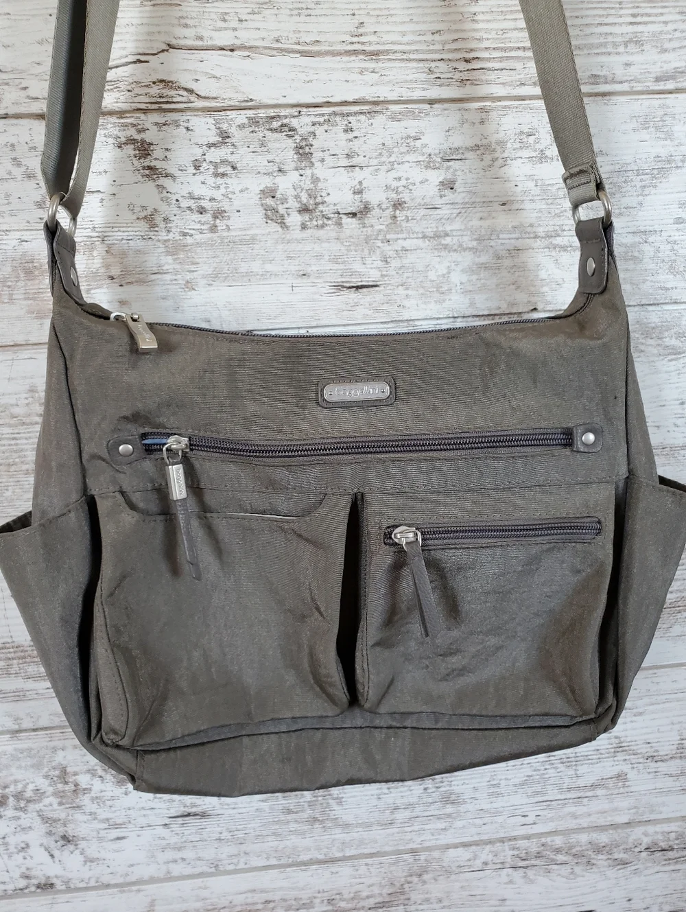 Baggallini Anywhere Large Hobo Tote Bag - Charcoal/Taupe